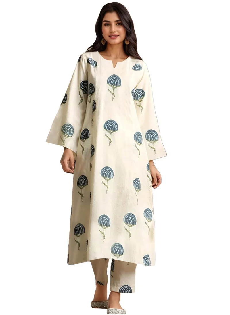 جو سريكي كورتا مستقيمة مطبوعة من رايون فيسكوز من GoSriKi مع بنطال (Janya CEROSIN-VKS01-GS_XL_Dark Blue_X-Large)